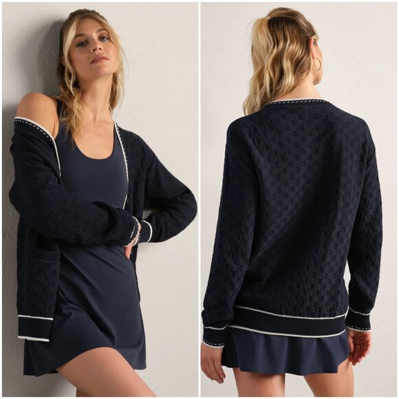 Rhone women's Birdie Oversized Cardigan sweater size S small navy blue white - Picture 3 of 11